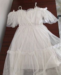 Sheer Ruffle Off-Shoulder Dress