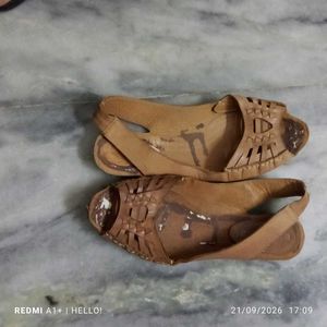Tan Leather Cutout Slingback Sandals