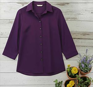 UNISEX deep purple shade 3/4 sleeve button shirt