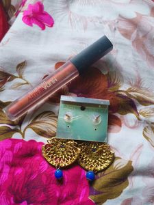 Golden Earrings With Free  Lipstick
