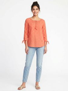Coral Printed Tie-Sleeve Top