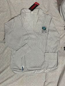 Striped V-Neck Top with Patch
