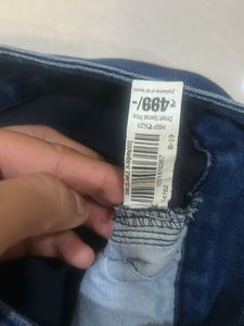 Blue Denim Jeans with Red Stripe Detail
