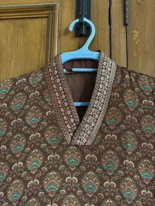 Stylish delicate  V neckline brown kurta