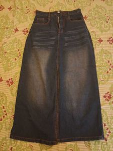2000s Denim Slit Midi Skirt
