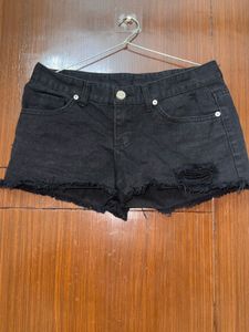 Black Ripped Denim Shorts