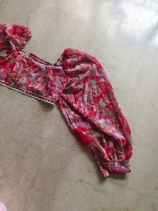 New Charming Cute Red Printed Crop Top