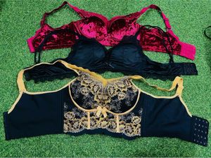 34 size padded Lace Detail Bras (Set of 3)
