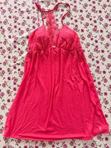 Vibrant Pink Lace Trim Babydoll Nightie