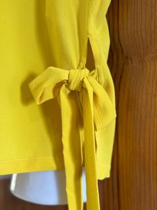 Bright Yellow V-Neck Top with Tie Detail