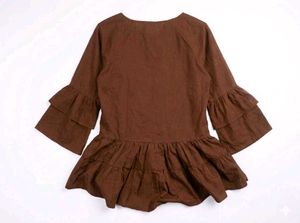 Brown Ruffled Tiered Tunic Top