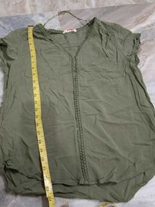 Olive Green V-Neck Tunic Top