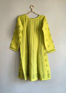 Lime Green Chikankari Embroidered Kurta 42"