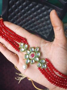 Red Beaded Choker Necklace Set