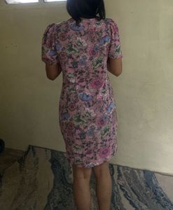 Pink Floral Print Puff Sleeve Mini Dress