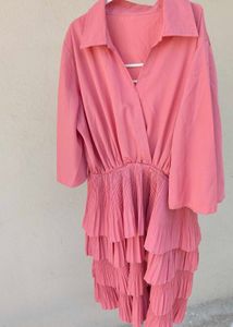 Coral Tiered Ruffle Shirt Dress