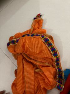 Vibrant Orange Dupatta with Colorful Border