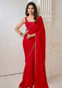 Elegant Red Saree with Embellished Border