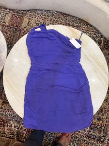 mango Purple One-Shoulder Ruched Mini Dress