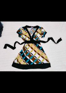 Retro Geometric Print Wrap Dress
