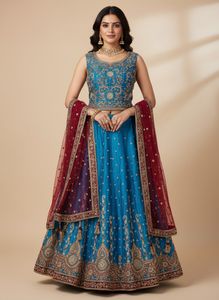 Blue Embroidered Lehenga Choli Set