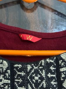 W Black &amp; Maroon Embroidered winter Kurta