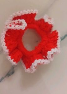 Handmade Crochet Scrunchie - Red & White