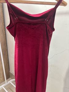 Burgundy Velvet Ruched Midi Dress