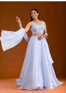 Elegant Light Blue Beaded Gown pearl design