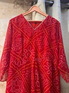 Heavy Red Bandhani Print Full Size Gown, Bust- 40