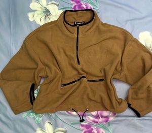 Furry Brown Crop Sweat Shirt