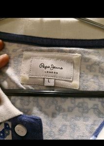 New Pepe Jeans White Blue L Tee Shirt