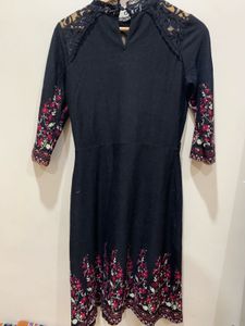 Black Floral Lace Neckline Dress