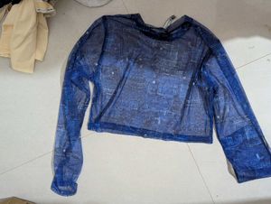 Sheer Blue Marble Print Top