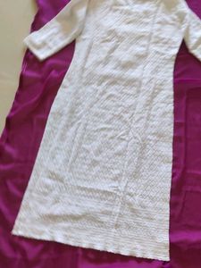 White Pure Cotton Kurta | Full Self Chicken Work |