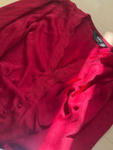 Max Red Lace Trim Crop Top