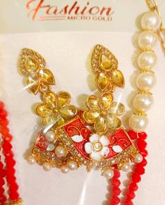 Beautiful Bridal Kundan Long Pendant Set