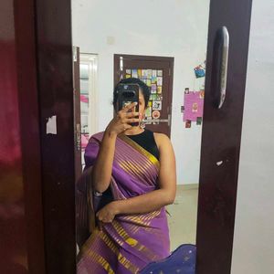 Beautiful Purple Saree with Gold Stripes