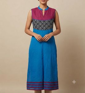 Blue & Maroon Embroidered Kurta