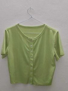 Lime Green Button-Up Crop Top