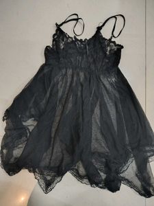 Black Lace Detail Slip Dress