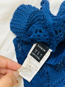 Blue Knit Crochet Top