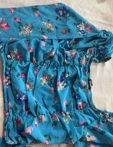 Blue Floral Print Ruffle Top