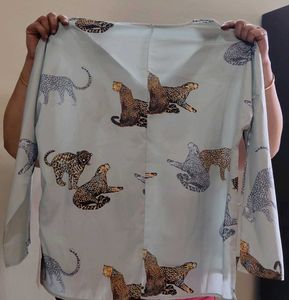 Light Blue Leopard Print Tunic Top