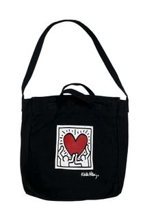 Keith Haring Heart Print 2-Way Canvas Tote Bag