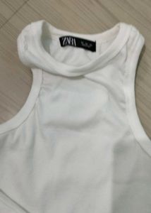 Zara White Ribbed Tank Top