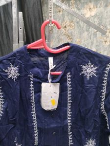 Navy Blue Embroidered Top