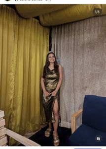Metallic Gold Ruched One-Shoulder Dress