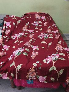 Maroon Floral leaf Print Double bed Sheet