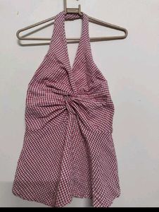Red Gingham Halter Neck Top